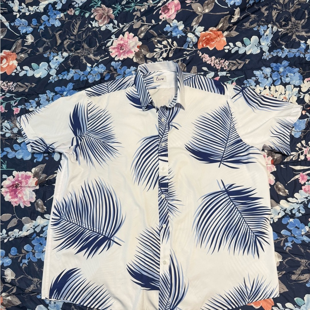 Men's Blue Palm Leaf Shirt Size 3XL
